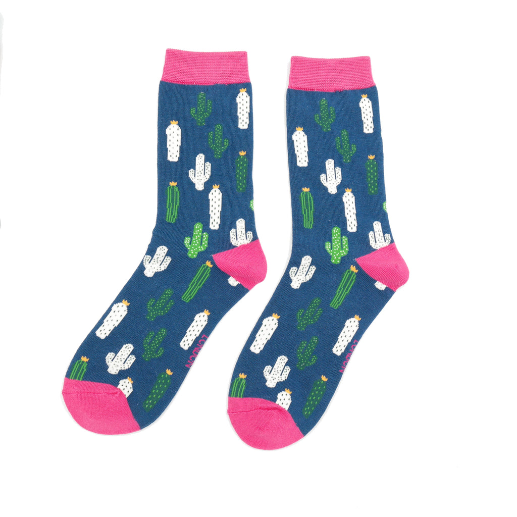 Miss Sparrow Ladies Bamboo socks - Prickly Pair Navy and Duck Egg
