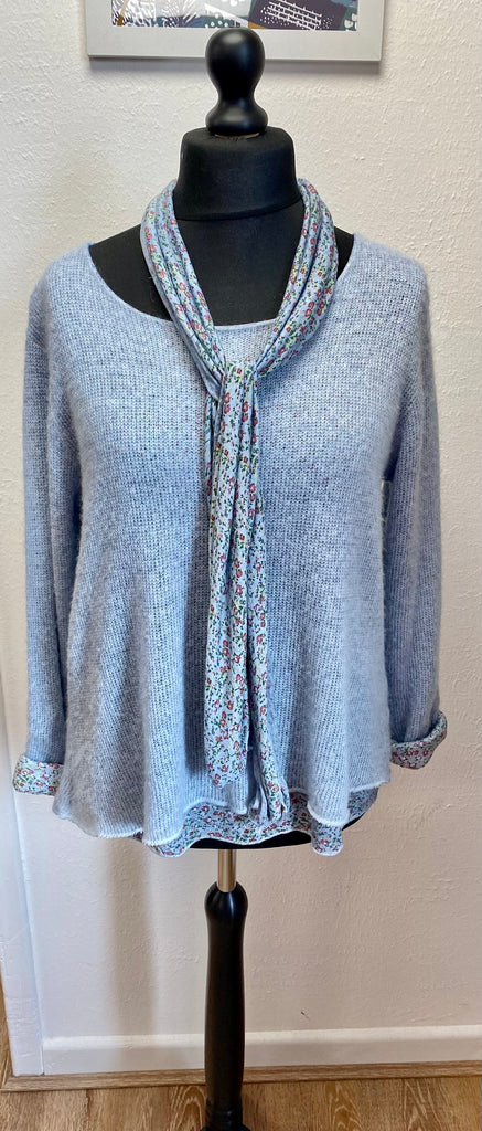 Made In Italy Floral 2 Piece Top with Scarf One Size 8 - 16