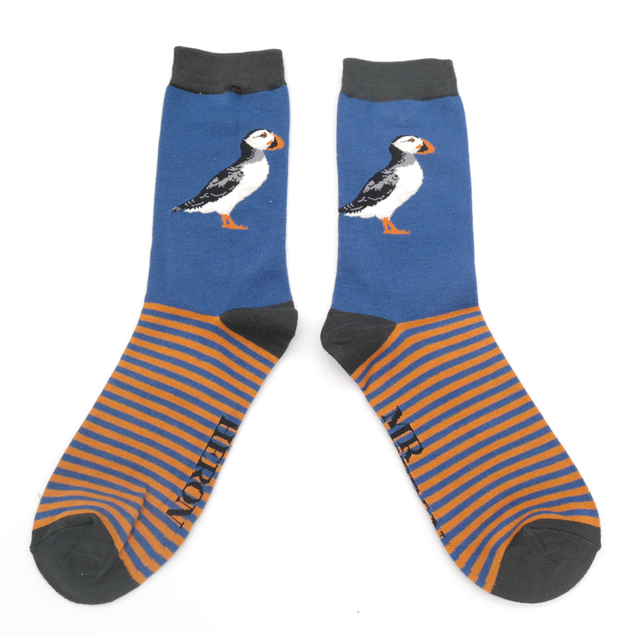 Mr Sparrow Mens Bamboo socks - Puffin stripes denim