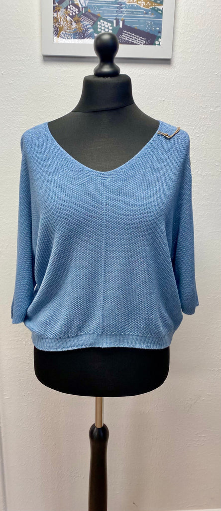 Short Sparkle V Neck Knit Top Assorted Colours