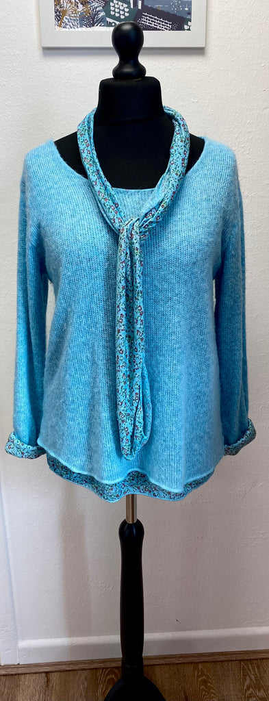 Made In Italy Floral 2 Piece Top with Scarf One Size 8 - 16