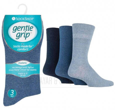 Ladies Gentle Grip 3 Pair Pack Non Elastic Socks Blue Multi SOLRH237G3