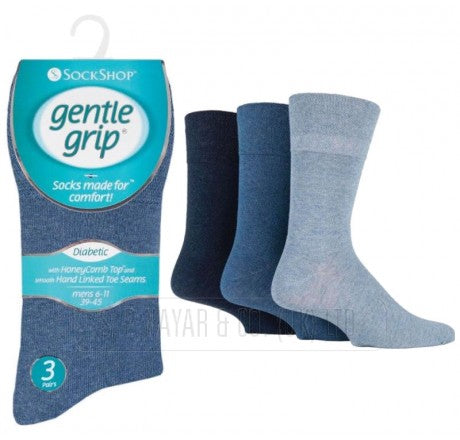 Mens Gentle Grip Diabetic 3 Pair Pack Blue Multi 6-11 SOMRD03H3