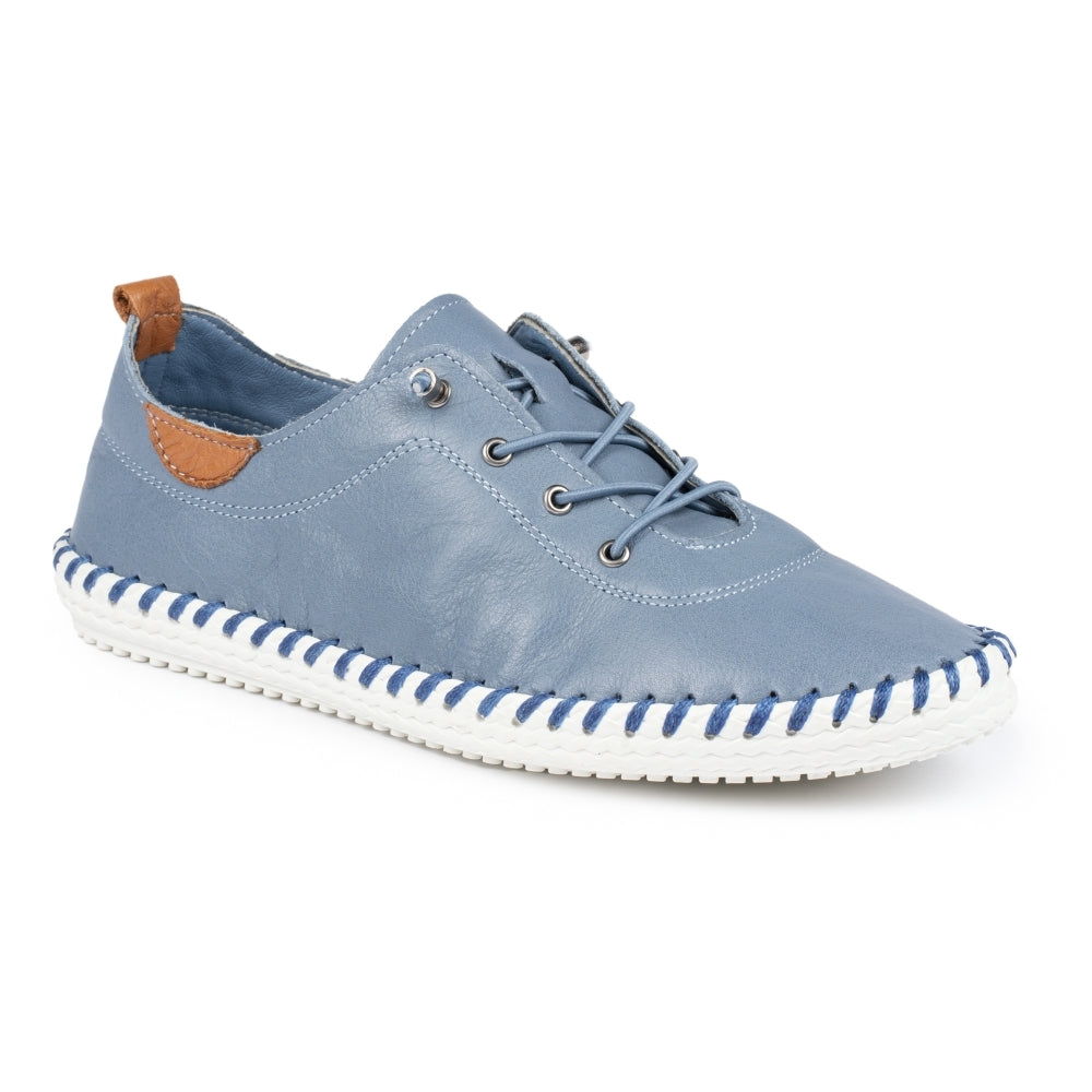 Lunar St Ives Ladies Leather Plimsoll Mid Blue FLE030