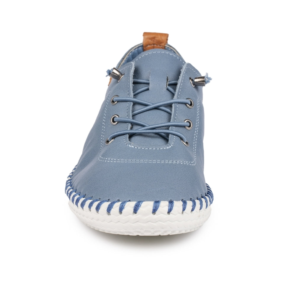 Lunar St Ives Ladies Leather Plimsoll Mid Blue FLE030