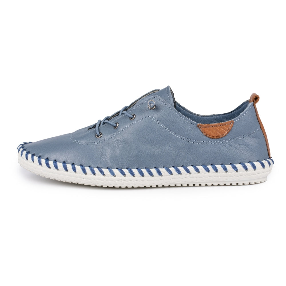 Lunar St Ives Ladies Leather Plimsoll Mid Blue FLE030