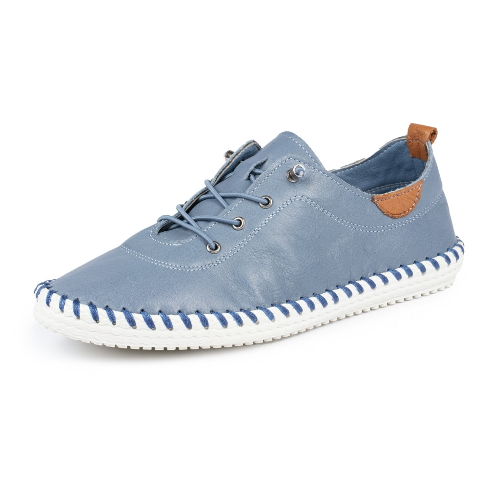 Lunar St Ives Ladies Leather Plimsoll Mid Blue FLE030